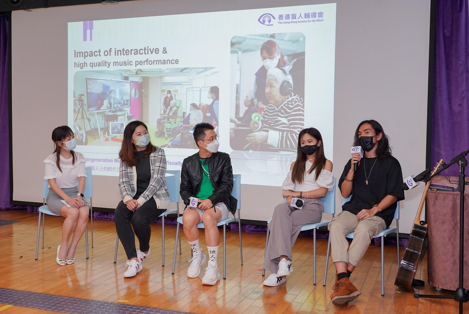 (from the left) Ms Kitty Yip, Ms Nicole Ng, Mr Armstrong Chiu, Jaime and Dai Jo gave a sharing